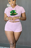 Sexy Polyester Cartoon Graphic Short Sleeve Round Neck Hoodie Shorts Sets HY-A007