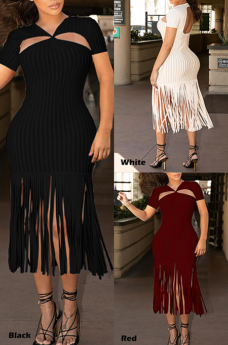 Open Back Rib-Knit Long Dress