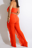 Wholesale Sexy Women Mest Patchwork Strapless Trousets Solid Color Banch Fashion Sets CM8601