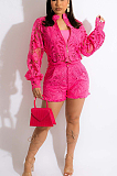 Luxe Romantic Acetate Ditsy Floral Long Sleeve Mock Neck Mid Waist Shorts Sets QZ3334