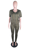 New Hot Sales Women Short Sleeve Zipper Hoodie Jogger Pants Casual Sport Sets BS1303