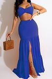 Elegant Wholesale Sexy Women Strapless High Waist Slit Long Skirts Solid Color Sets AMX6079