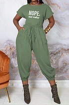 Casual New Letter Printed Short Sleeve Tops Cargo Pants Solid Color Sport Sets AMX6082