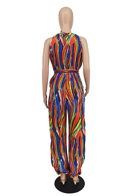 Sexy New Women Tie Dye Bandage Sleeveless Side Open Jumpsuits ZDD31193