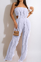 Wholesale Sexy Women Mest Patchwork Strapless Trousets Solid Color Banch Fashion Sets CM8601