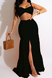 Elegant Wholesale Sexy Women Strapless High Waist Slit Long Skirts Solid Color Sets AMX6079