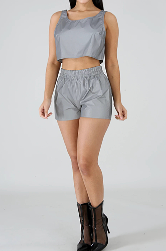 Fluorescent Casual Modest Boho Polyester Sleeveless Round Neck Crop Top Mid Waist Shorts Sets JH296