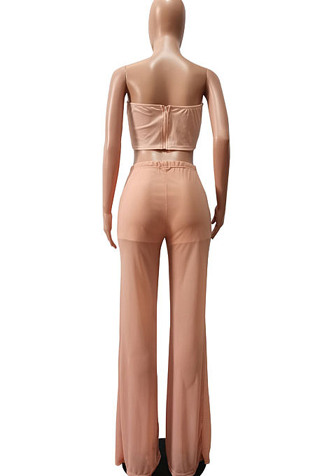Wholesale Sexy Women Mest Patchwork Strapless Trousets Solid Color Banch Fashion Sets CM8601