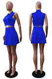 Summer New Cute Lapel Neck Sleeveless Crop Tops Mini Shirts Plain Casual  Sets BS1306