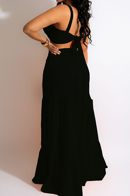 Elegant Wholesale Sexy Women Strapless High Waist Slit Long Skirts Solid Color Sets AMX6079