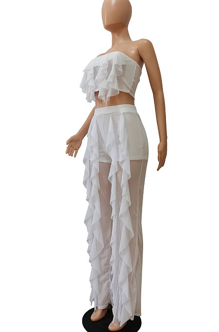 Wholesale Sexy Women Mest Patchwork Strapless Trousets Solid Color Banch Fashion Sets CM8601