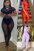 Night Out Boho Sexy Romantic Simplee Polyester Short Sleeve Round Neck Mesh Bodycon Jumpsuit SY806