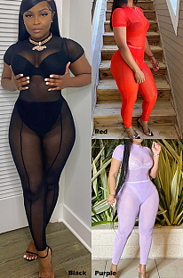 Night Out Boho Sexy Romantic Simplee Polyester Short Sleeve Round Neck Mesh Bodycon Jumpsuit SY806