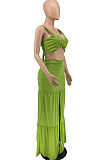 Elegant Wholesale Sexy Women Strapless High Waist Slit Long Skirts Solid Color Sets AMX6079