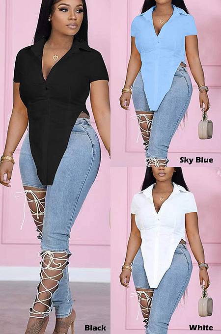 Modest Boho Sexy Rayon Short Sleeve Deep V Neck High-Low Hem D8485