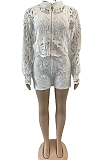 Luxe Romantic Acetate Ditsy Floral Long Sleeve Mock Neck Mid Waist Shorts Sets QZ3334