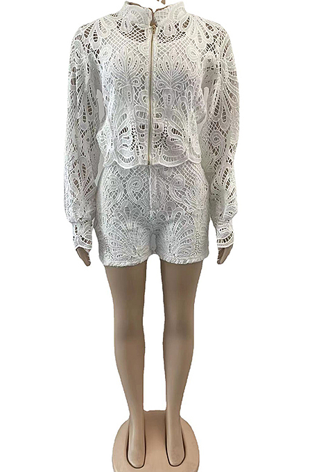 Luxe Romantic Acetate Ditsy Floral Long Sleeve Mock Neck Mid Waist Shorts Sets QZ3334