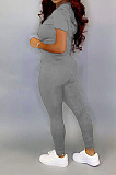 New Hot Sales Women Short Sleeve Zipper Hoodie Jogger Pants Casual Sport Sets BS1303