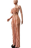 Wholesale Sexy Women Mest Patchwork Strapless Trousets Solid Color Banch Fashion Sets CM8601