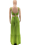 Elegant Wholesale Sexy Women Strapless High Waist Slit Long Skirts Solid Color Sets AMX6079