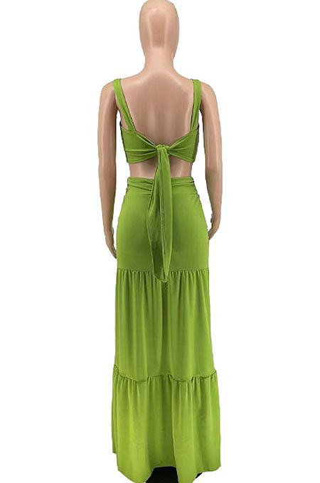 Elegant Wholesale Sexy Women Strapless High Waist Slit Long Skirts Solid Color Sets AMX6079