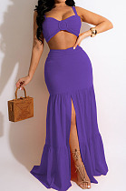 Elegant Wholesale Sexy Women Strapless High Waist Slit Long Skirts Solid Color Sets AMX6079