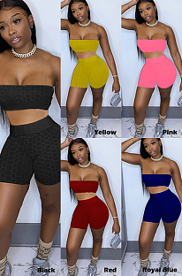 Pure Color Multi Boob Tube Top Shorts Yoga Sport Two-Pieces AMM8339
