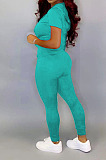 New Hot Sales Women Short Sleeve Zipper Hoodie Jogger Pants Casual Sport Sets BS1303