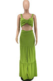 Elegant Wholesale Sexy Women Strapless High Waist Slit Long Skirts Solid Color Sets AMX6079