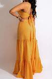 Elegant Wholesale Sexy Women Strapless High Waist Slit Long Skirts Solid Color Sets AMX6079