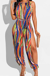 Sexy New Women Tie Dye Bandage Sleeveless Side Open Jumpsuits ZDD31193