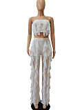 Wholesale Sexy Women Mest Patchwork Strapless Trousets Solid Color Banch Fashion Sets CM8601