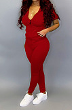 New Hot Sales Women Short Sleeve Zipper Hoodie Jogger Pants Casual Sport Sets BS1303