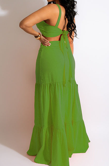 Elegant Wholesale Sexy Women Strapless High Waist Slit Long Skirts Solid Color Sets AMX6079