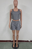 Fluorescent Casual Modest Boho Polyester Sleeveless Round Neck Crop Top Mid Waist Shorts Sets JH296