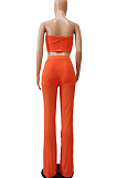 Wholesale Sexy Women Mest Patchwork Strapless Trousets Solid Color Banch Fashion Sets CM8601
