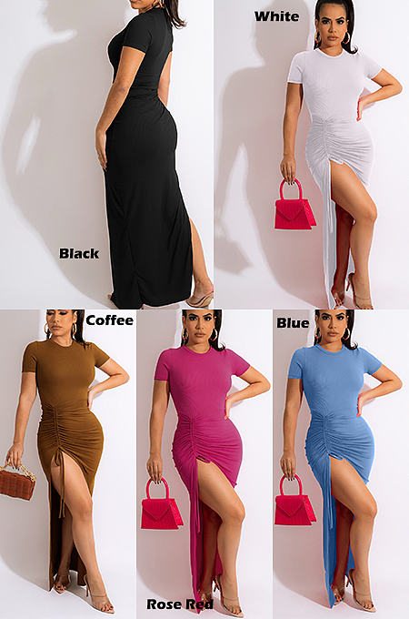 Plain Side Split Long Dress
