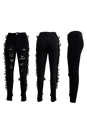 Casual Boho Sexy Polyester Tassel Hem Mid Waist Long Pants Skinny Pants TRS1200