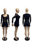 Modest Elegant Sexy Polyester Long Sleeve Scoop Neck Mesh Bandeau Bra Mid Waist Shorts Sets LML306