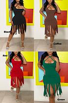 Tassel Hem Halter Dress