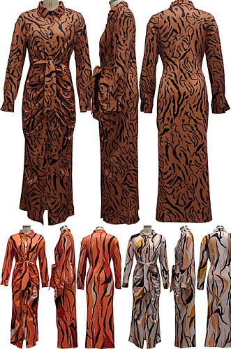 Self-tied Button Up Long Dress