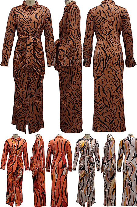 Self-tied Button Up Long Dress