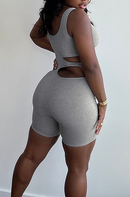 Hot Sales New Women Pure Color Sleeveless Hollow Out Bodycon Romper Shorts LYY9325