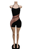 Sexy New Summer Patchwork Halter Neck Backless Slim Fitting Romper Shorts F88425