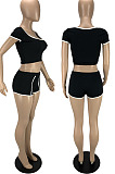 Casual Sexy Low Neck Short Sleeve Shorts Bodycon Sport Sets LYY9326
