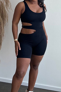 Hot Sales New Women Pure Color Sleeveless Hollow Out Bodycon Romper Shorts LYY9325