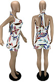 Sexy Wholesale Women Printeing Halter Neck Slim Fitting  Mini Dress LYY9328