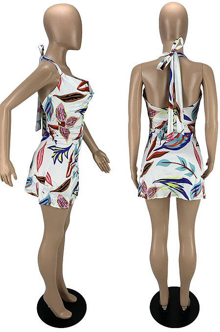 Sexy Wholesale Women Printeing Halter Neck Slim Fitting  Mini Dress LYY9328