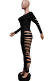 Fashion Casual Boat Neck Long Sleeve Hollow Out Bodycon Jumpsuits F88416