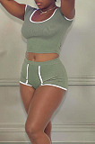 Casual Sexy Low Neck Short Sleeve Shorts Bodycon Sport Sets LYY9326